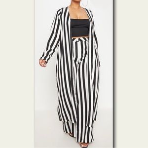 Plus Black Striped Longline Duster Jacket